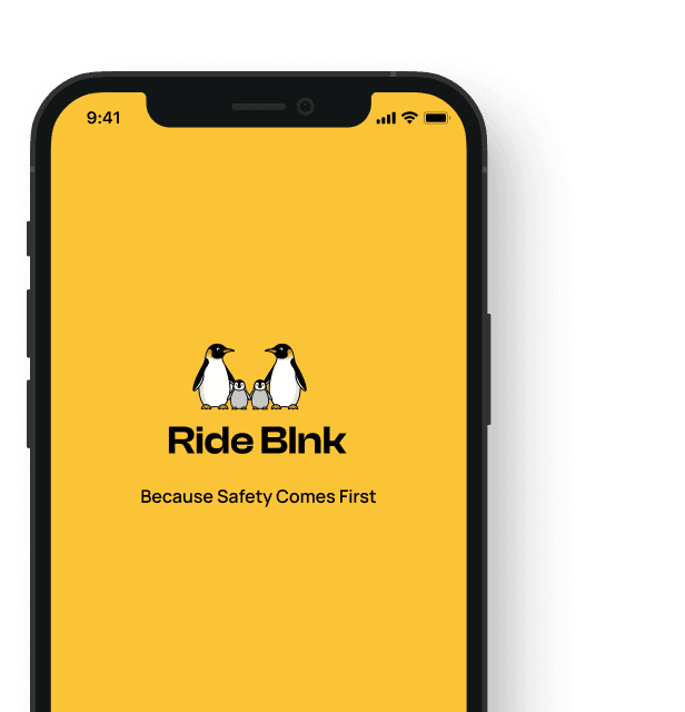 Ride Blnk mobile app showing safety screen